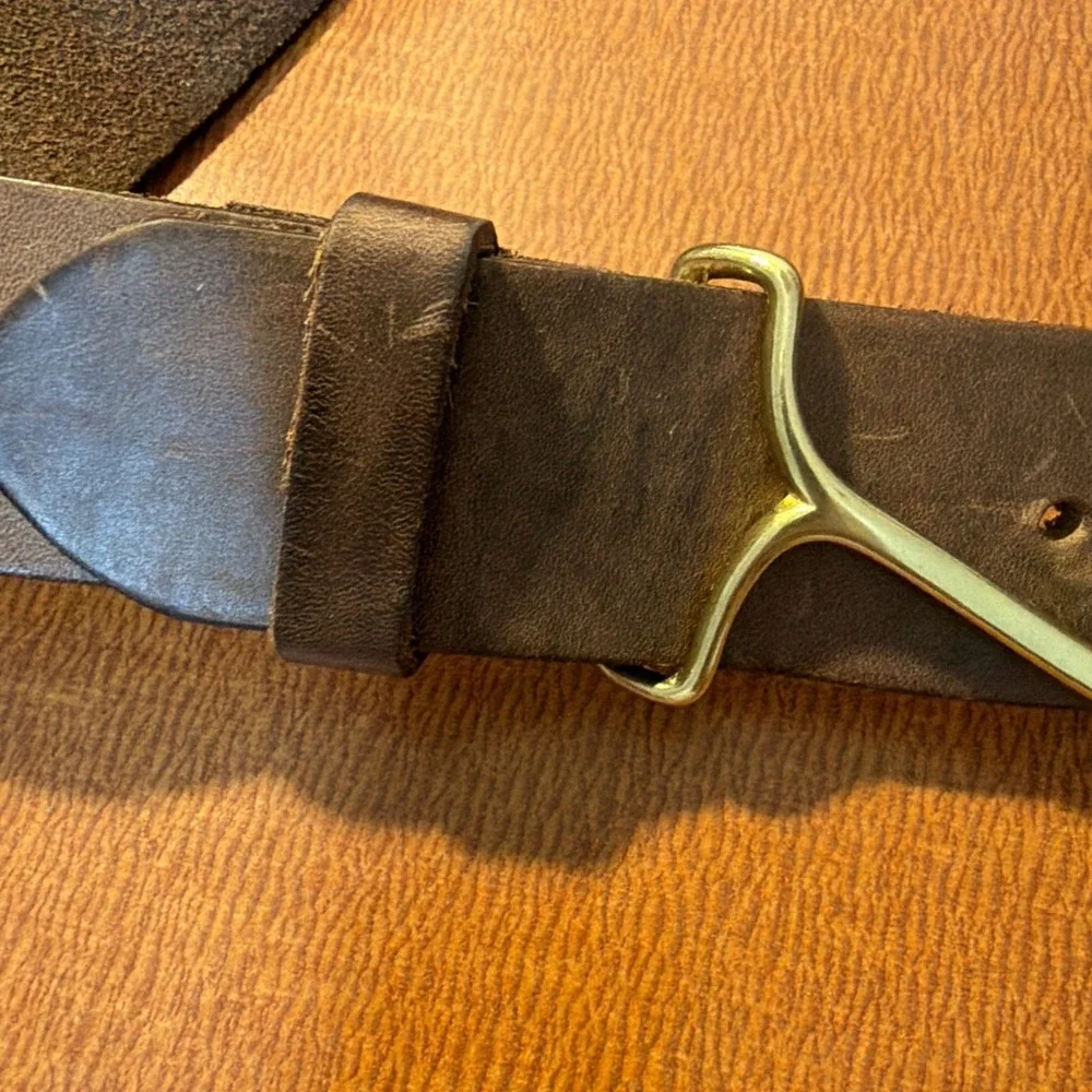Leather Brass Fish Hook Belt Measures 38